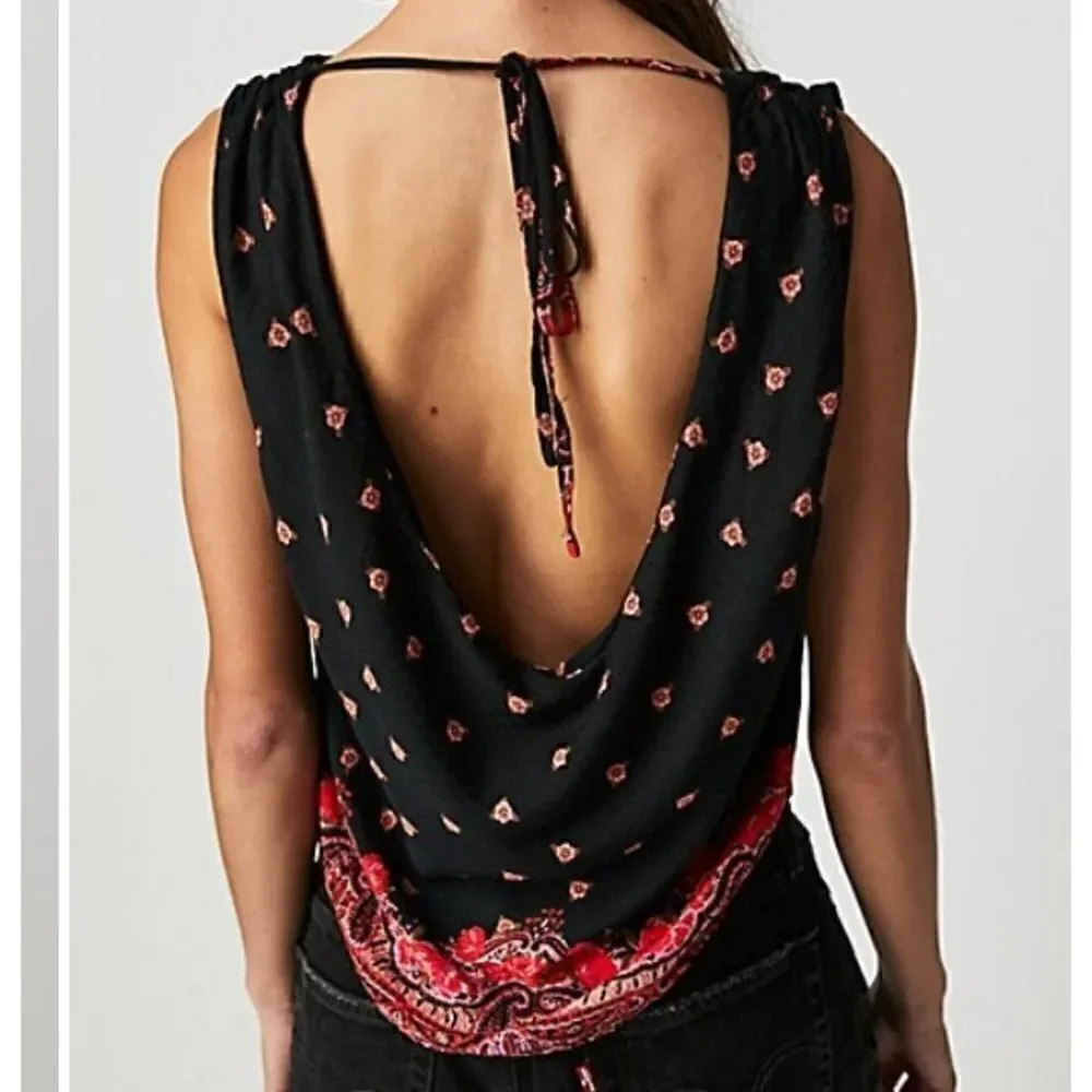 NWOT Free People Silas Cowlneck Top Drapey Relaxed Fit Exposed Back XS Viscose